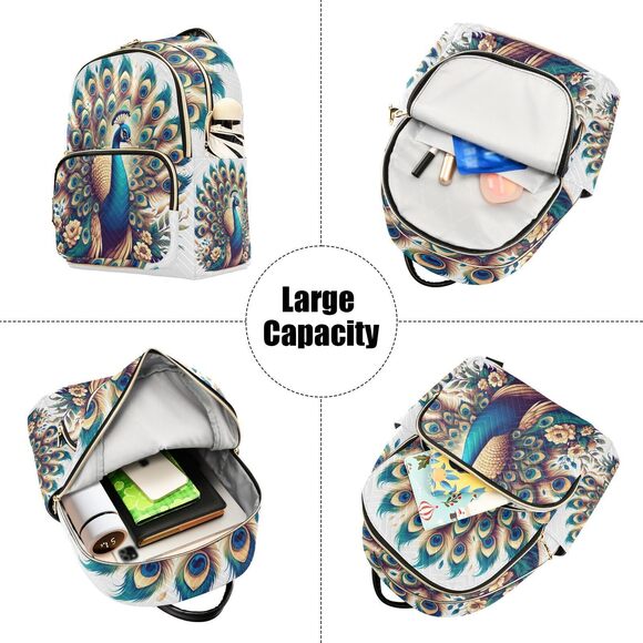 9114 A Beautiful Peacock Small Backpack Purse Travel Bag Lightweight main image 5